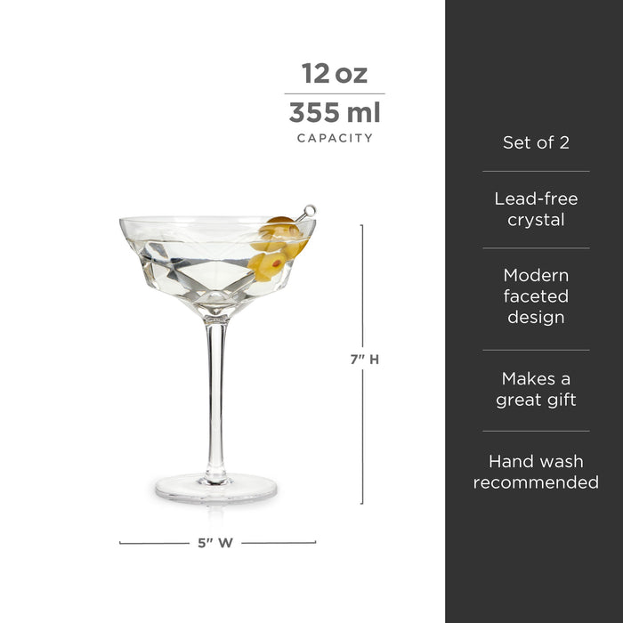 Seneca Faceted Crystal Martini Glasses Set of 2