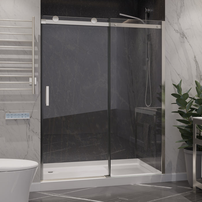 Rhodes Series 48 in. x 76 in. Frameless Sliding Shower Door with Handle in Brushed Nickel