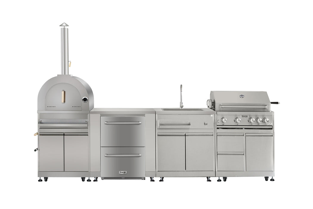 THOR Outdoor Kitchen Package with Propane Gas Grill and Refrigerator, AP-Outdoor-LP-R-6-B