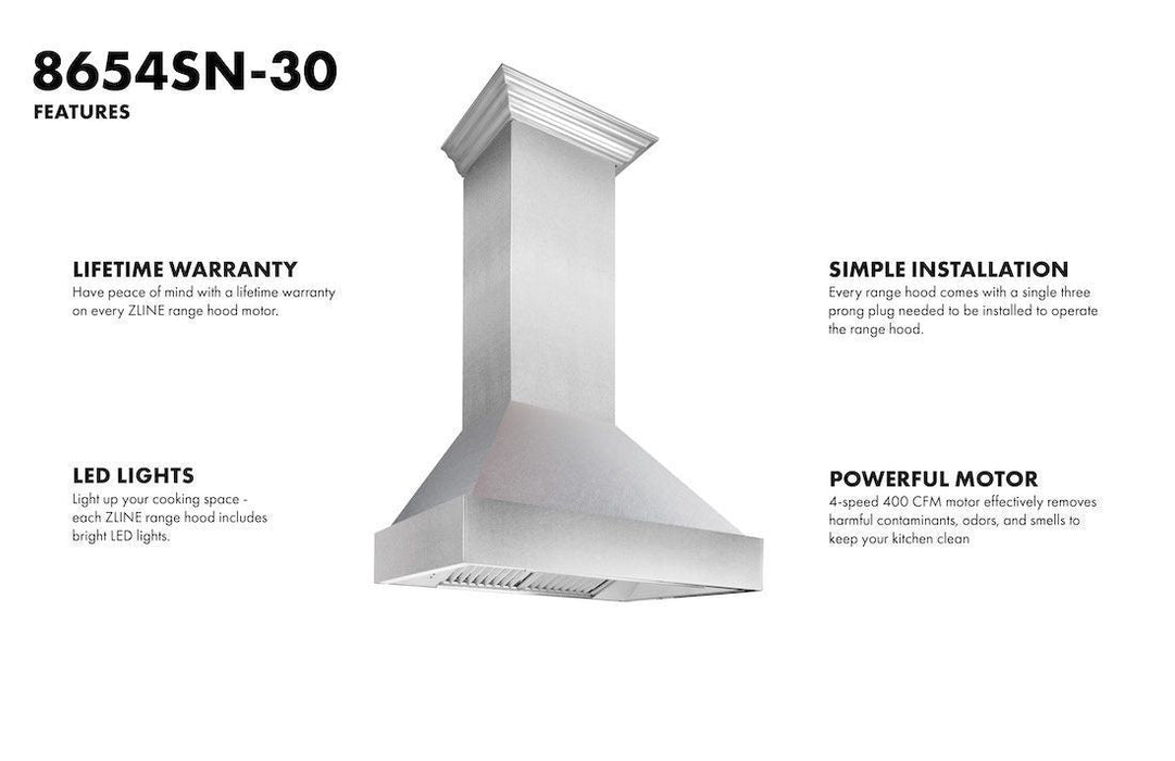 ZLINE 30 in. Kitchen Appliance Package with DuraSnow® Stainless Dual Fuel Range, Ducted Vent Range Hood and Dishwasher, 3KP-RASRH30-DW