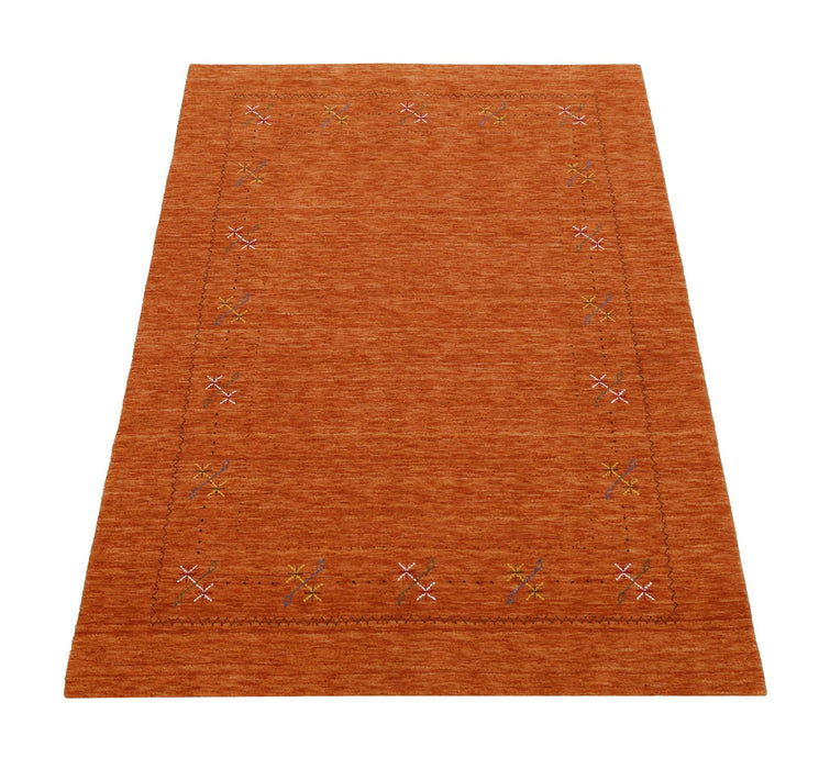 Gabbeh Border Orange Rust Hand Loomed Wool Area Rug