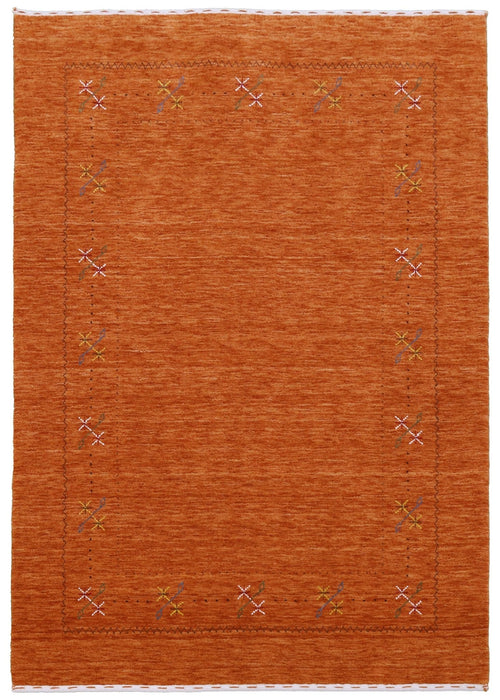 Gabbeh Border Orange Rust Hand Loomed Wool Area Rug