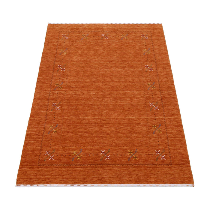 Gabbeh Border Orange Rust Hand Loomed Wool Area Rug