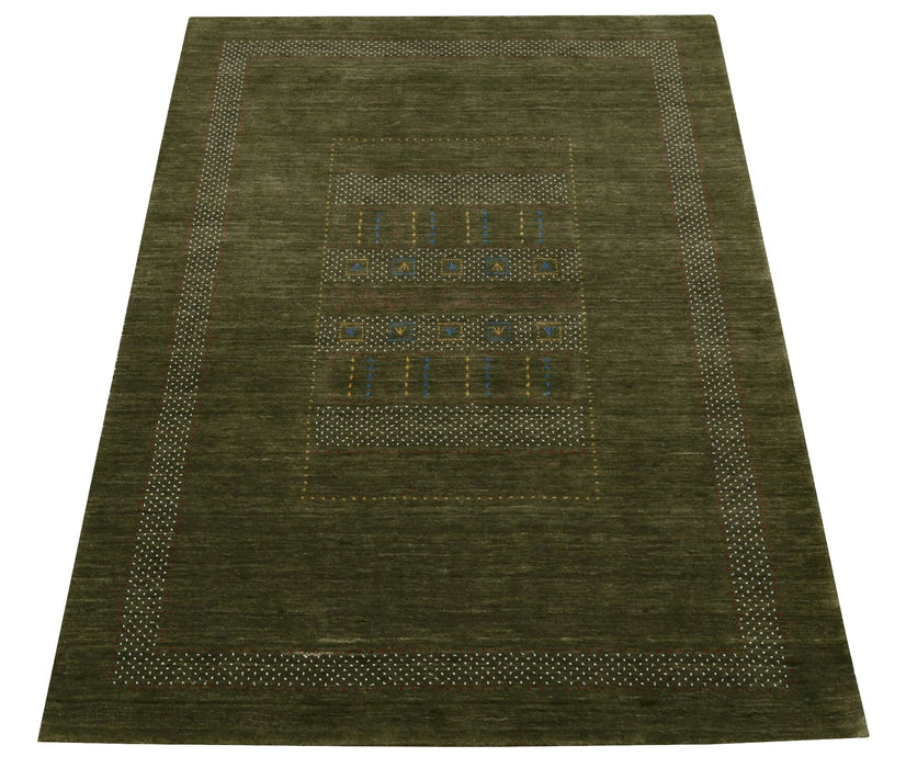 Gabbeh Design Hand Loomed Green Wool Area Rug