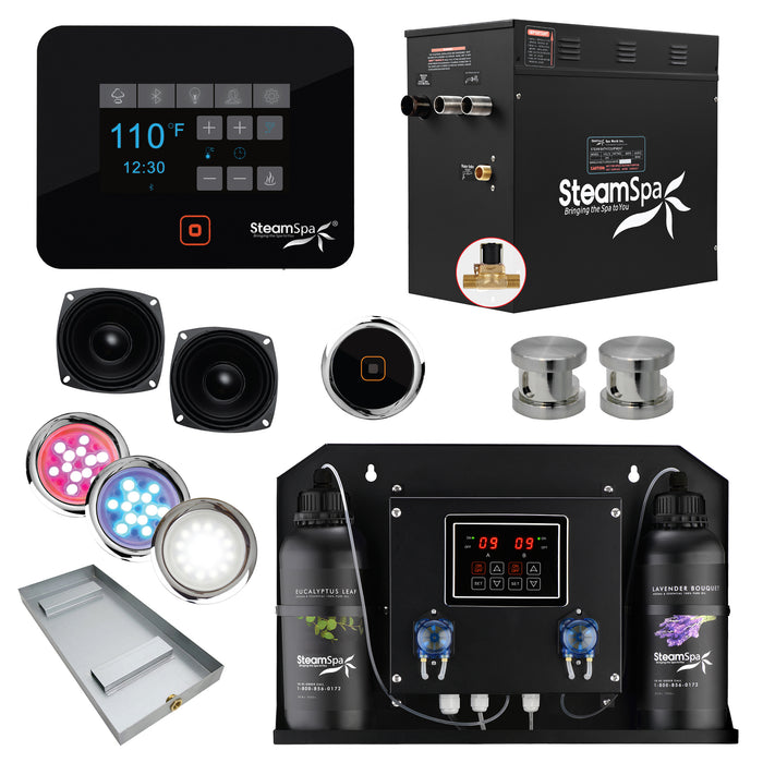 Black Series WiFi and Bluetooth 10.5kW QuickStart Steam Bath Generator Package with Dual Aroma Pump in Brushed Nickel