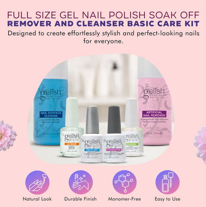 Gelish Full Size Gel Nail Polish Soak Off Remover and Cleanser Basic Care Kit