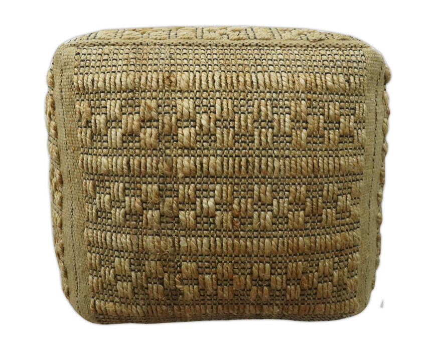 Geometrical Hand Woven Natural Brown and Black Textured jute Pouf