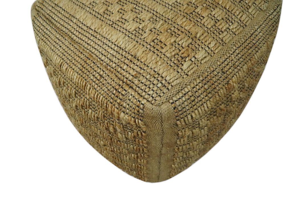 Geometrical Hand Woven Natural Brown and Black Textured jute Pouf
