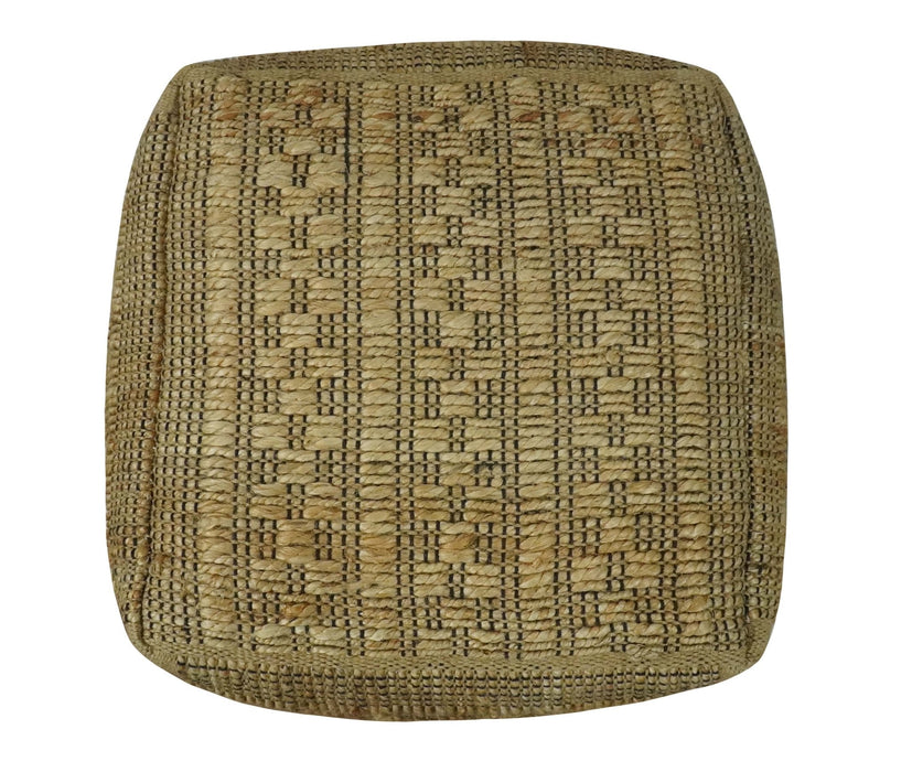Geometrical Hand Woven Natural Brown and Black Textured jute Pouf