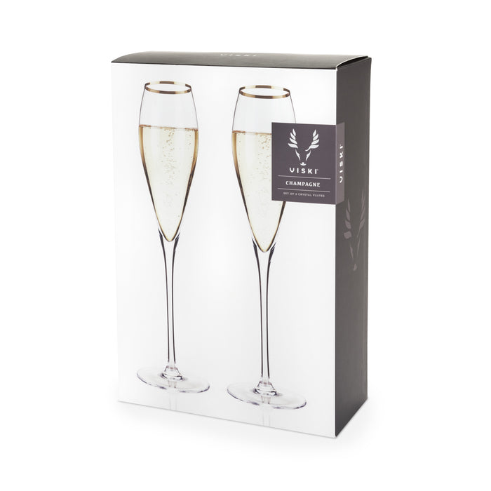 Gold-Rimmed Crystal Champagne Flutes Set of 2