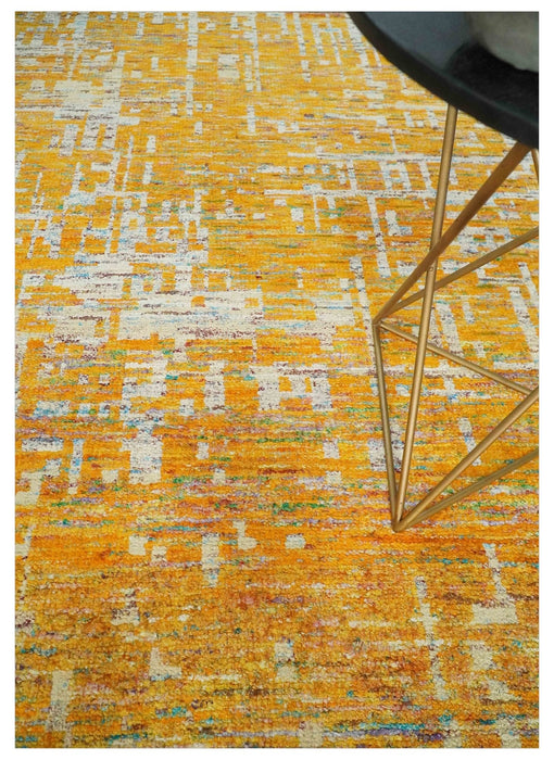 Gold and Ivory Modern Abstract 5x8 Recycled Art Silk Area Rug