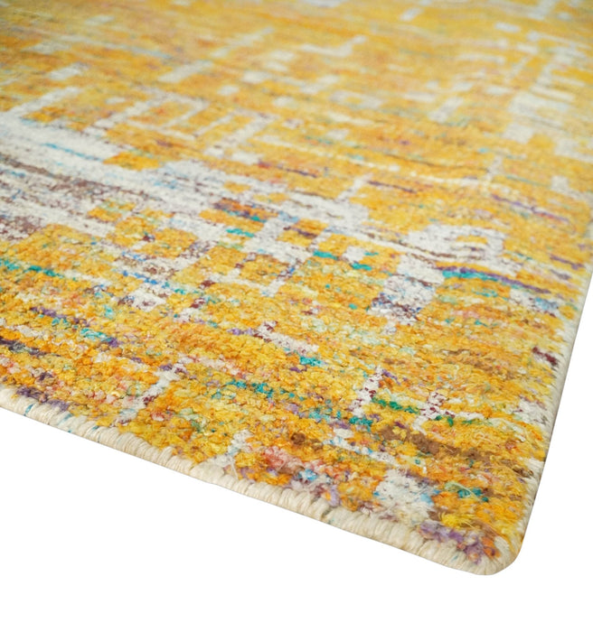Gold and Ivory Modern Abstract 5x8 Recycled Art Silk Area Rug