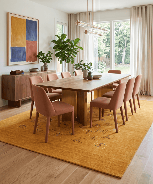 Gold Center Pattern Hand Loomed Wool Area Rug
