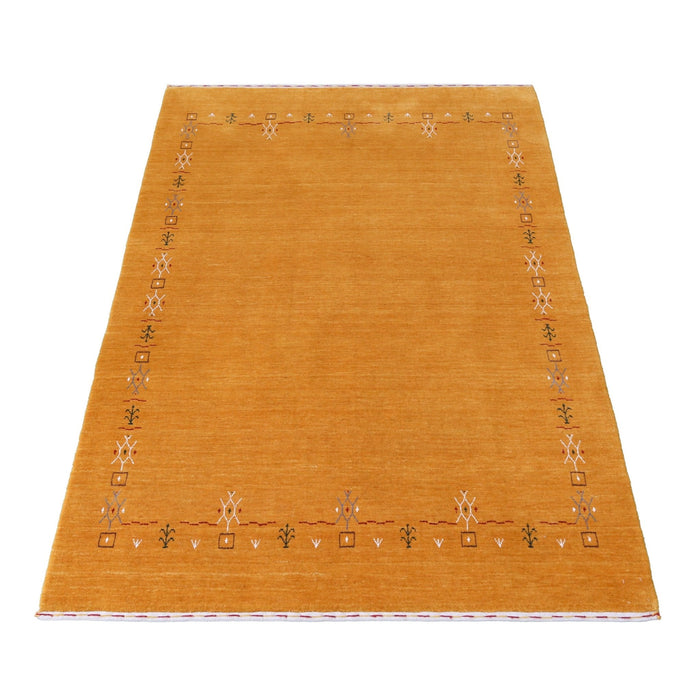 Gold Contemporary Gabbeh Border Design Hand Loomed Wool Area Rug