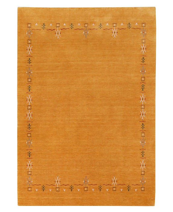 Gold Contemporary Gabbeh Border Design Hand Loomed Wool Area Rug