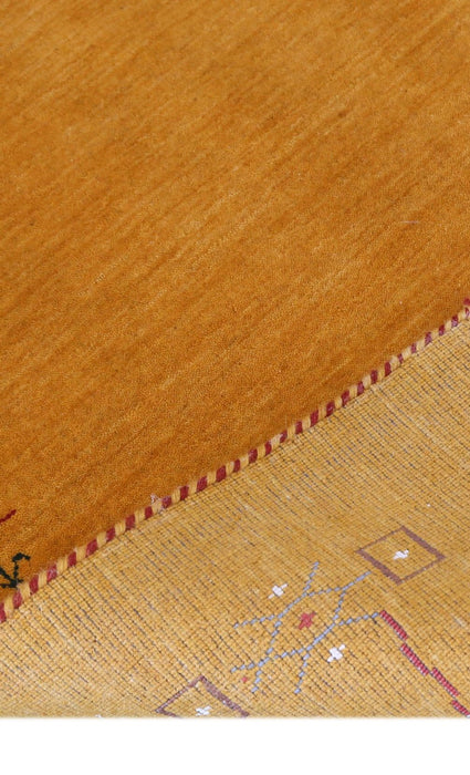 Gold Contemporary Gabbeh Border Design Hand Loomed Wool Area Rug