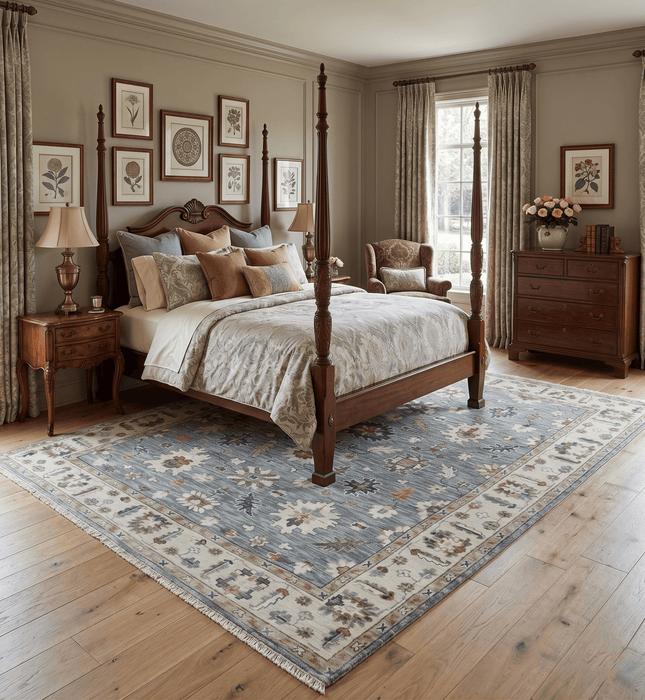 Gray and Beige Hand Knotted Traditional Oushak custom Made Wool Area Rug