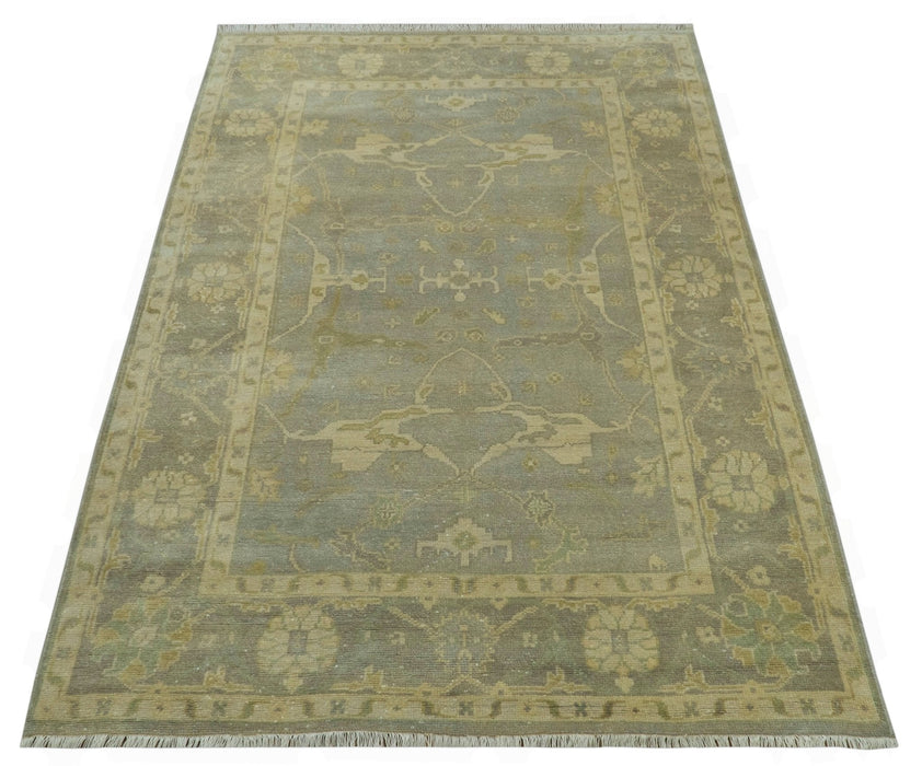 Gray And Beige Traditional Oushak Design Hand Knotted 5.6x8.6 wool area rug