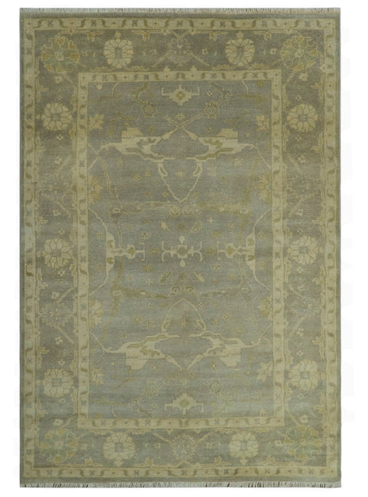 Gray And Beige Traditional Oushak Design Hand Knotted 5.6x8.6 wool area rug