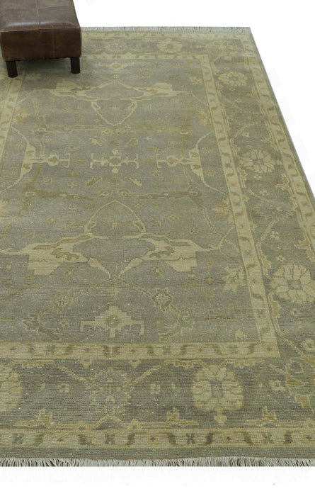 Gray And Beige Traditional Oushak Design Hand Knotted 5.6x8.6 wool area rug