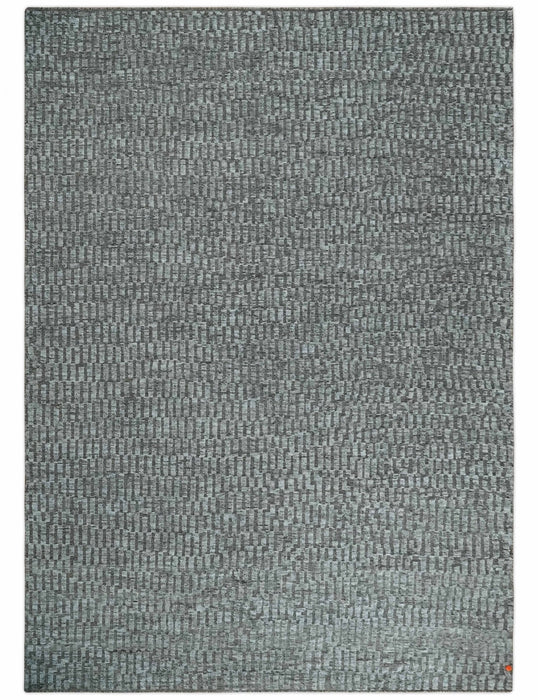 Gray and Charcoal Geometrical Bricks Design Hand carved Texture Hand Knotted 10x14 Wool and Silk Area Rug