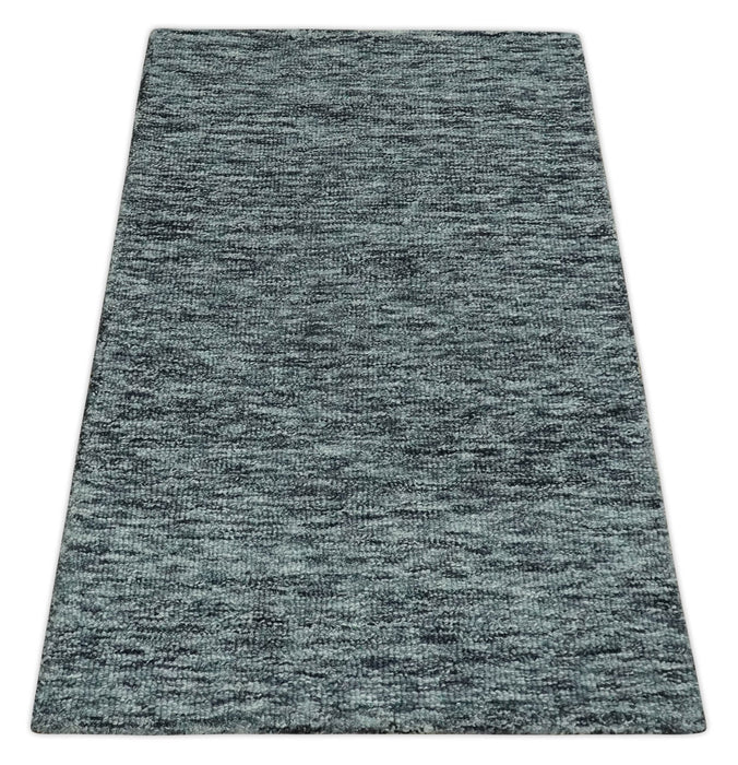 Gray and Charcoal Modern Solid Hand Tufted Natural Wool Area Rug