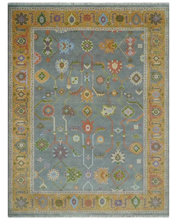 Gray and Gold Hand knotted 8x10 And 9x12 Traditional Oushak wool Area Rug