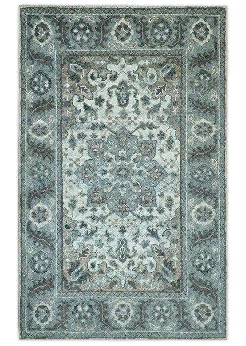 Gray and Ivory Traditional Heriz Hand Knotted 5x8 wool area rug