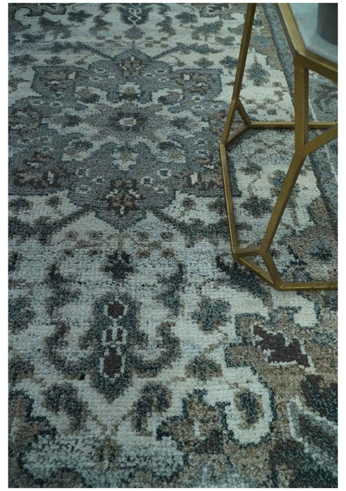 Gray and Ivory Traditional Heriz Hand Knotted 5x8 wool area rug