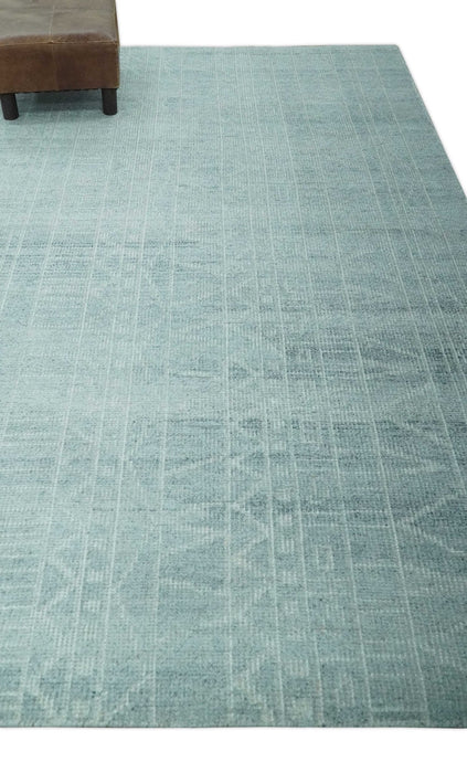Gray and Silver 5x8 Stripes Design Hand Knotted wool and Art Silk Area Rug