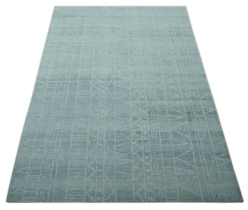 Gray and Silver 5x8 Stripes Design Hand Knotted wool and Art Silk Area Rug