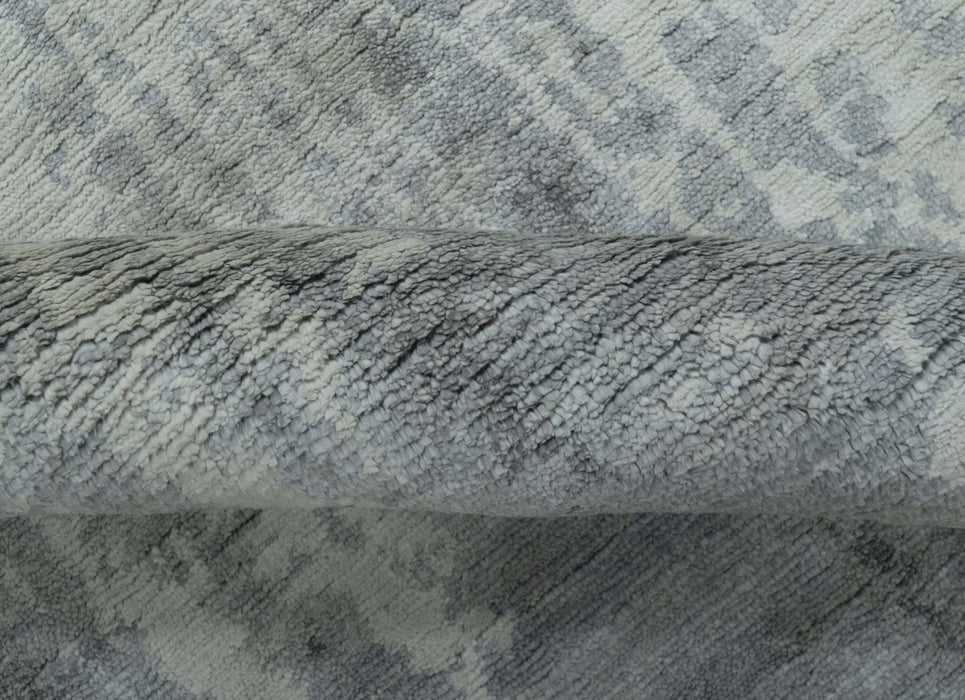 Gray And Silver Modern Abstract Design Hand Knotted Bamboo Silk Area Rug