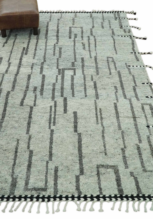 Gray and Taupe Hand Knotted Modern Stripes Deign 5x8 wool area rug