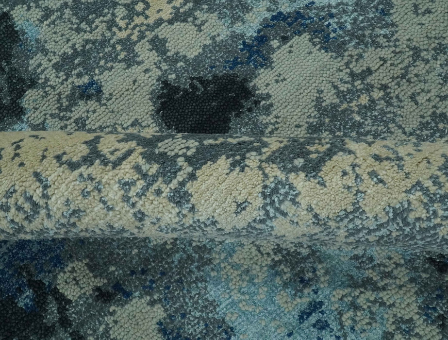 Gray, Blue and Black Modern Abstract 5x8 Hand Knotted wool area rug