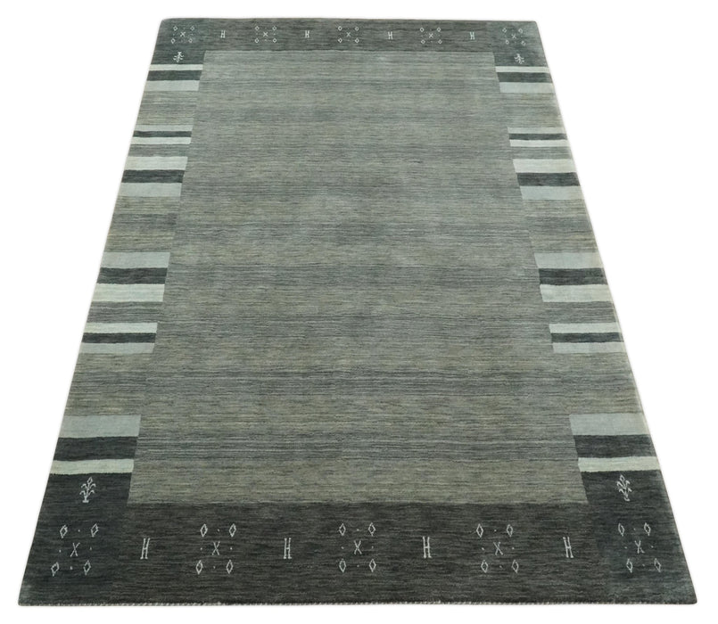 6x8 Gray And Charcoal Striped Wool Hand Woven Southwestern Lori Gabbeh Rug
