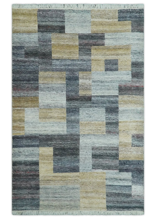 Gray, Charcoal, Ivory and Beige Modern Geometrical 5x8 Pet yarn Area Rug