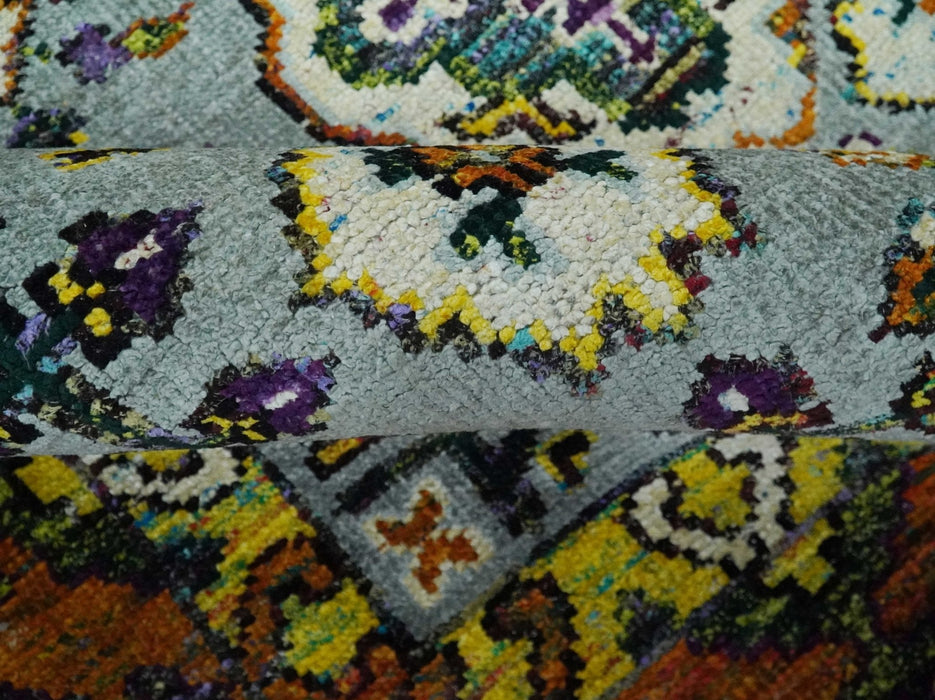 Gray, Gold and Mustard 5.6x8.6 Hand Knotted Traditional Oushak wool Area Rug