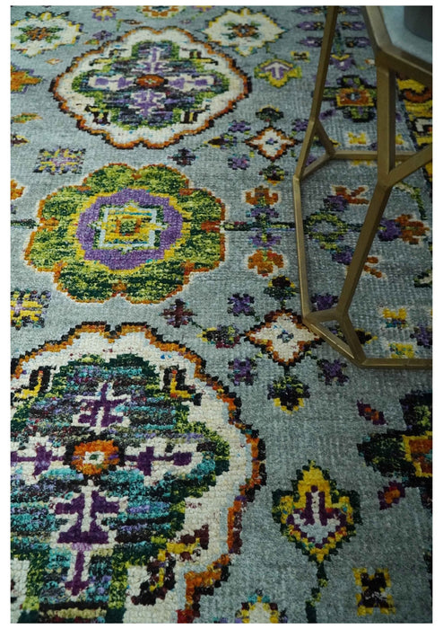 Gray, Gold and Mustard 5.6x8.6 Hand Knotted Traditional Oushak wool Area Rug