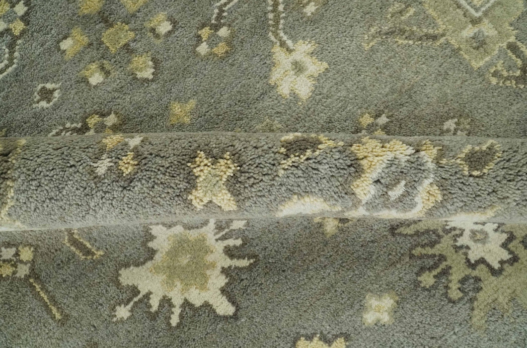 Gray, Ivory and Beige 6x8.8 Hand Knotted Traditional Oushak wool area rug