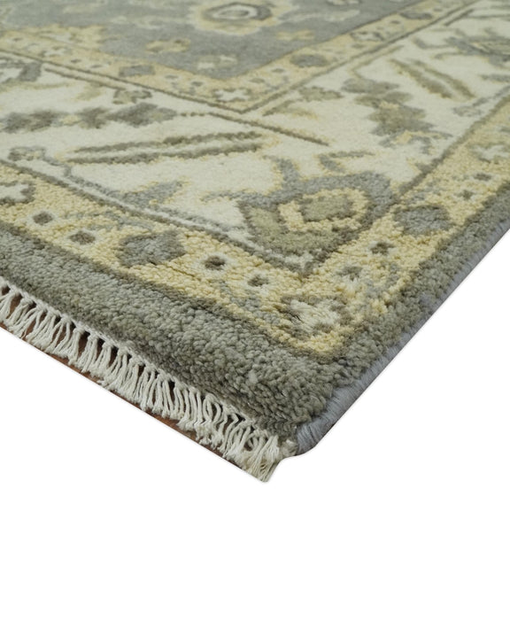Gray, Ivory and Beige 6x8.8 Hand Knotted Traditional Oushak wool area rug