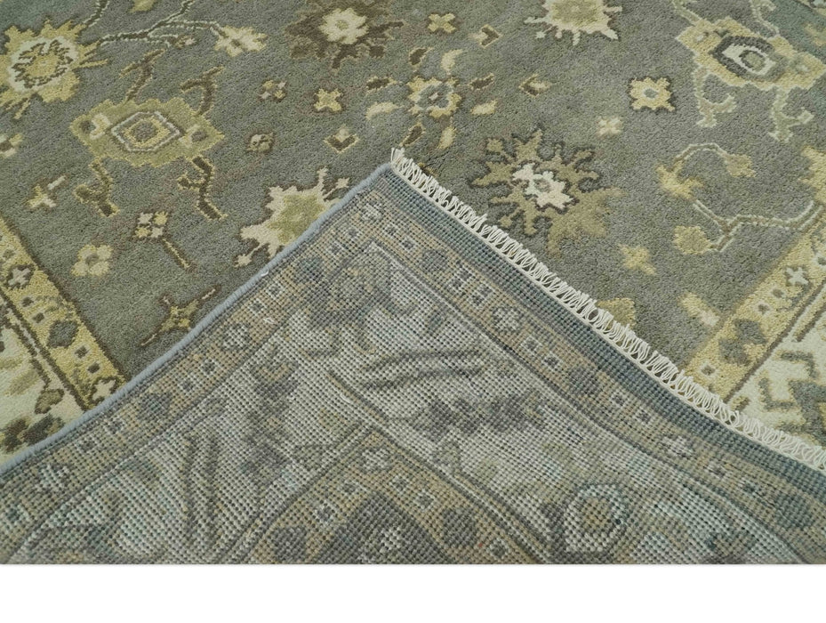Gray, Ivory and Beige 6x8.8 Hand Knotted Traditional Oushak wool area rug