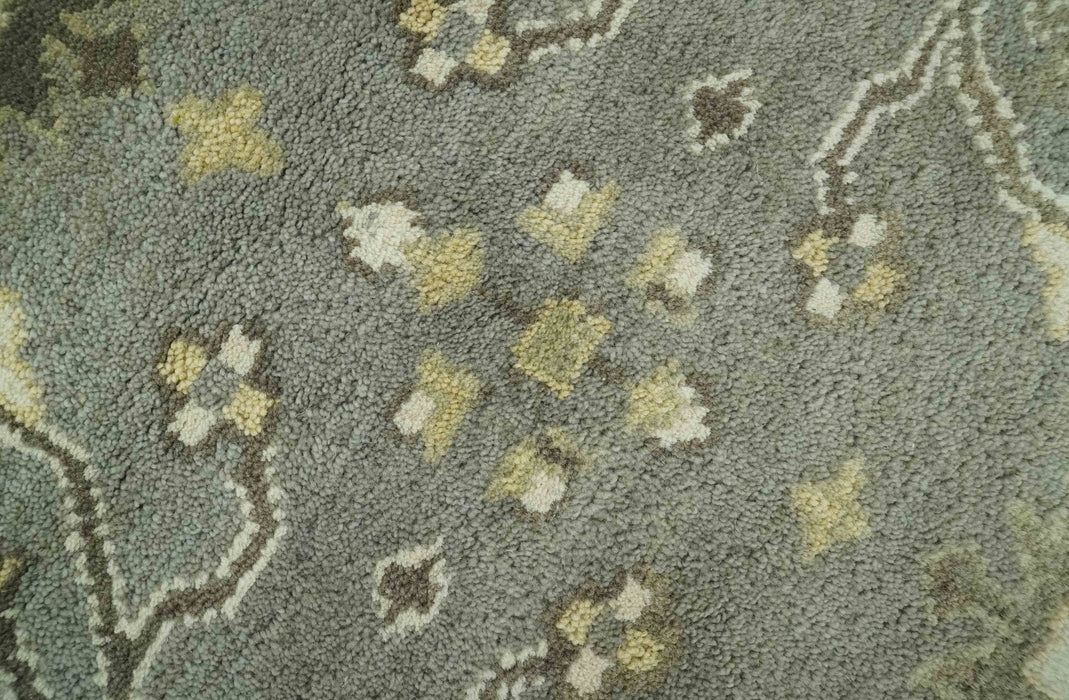 Gray, Ivory and Beige 6x8.8 Hand Knotted Traditional Oushak wool area rug