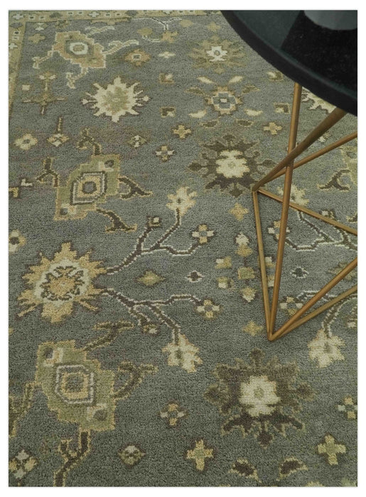 Gray, Ivory and Beige 6x8.8 Hand Knotted Traditional Oushak wool area rug