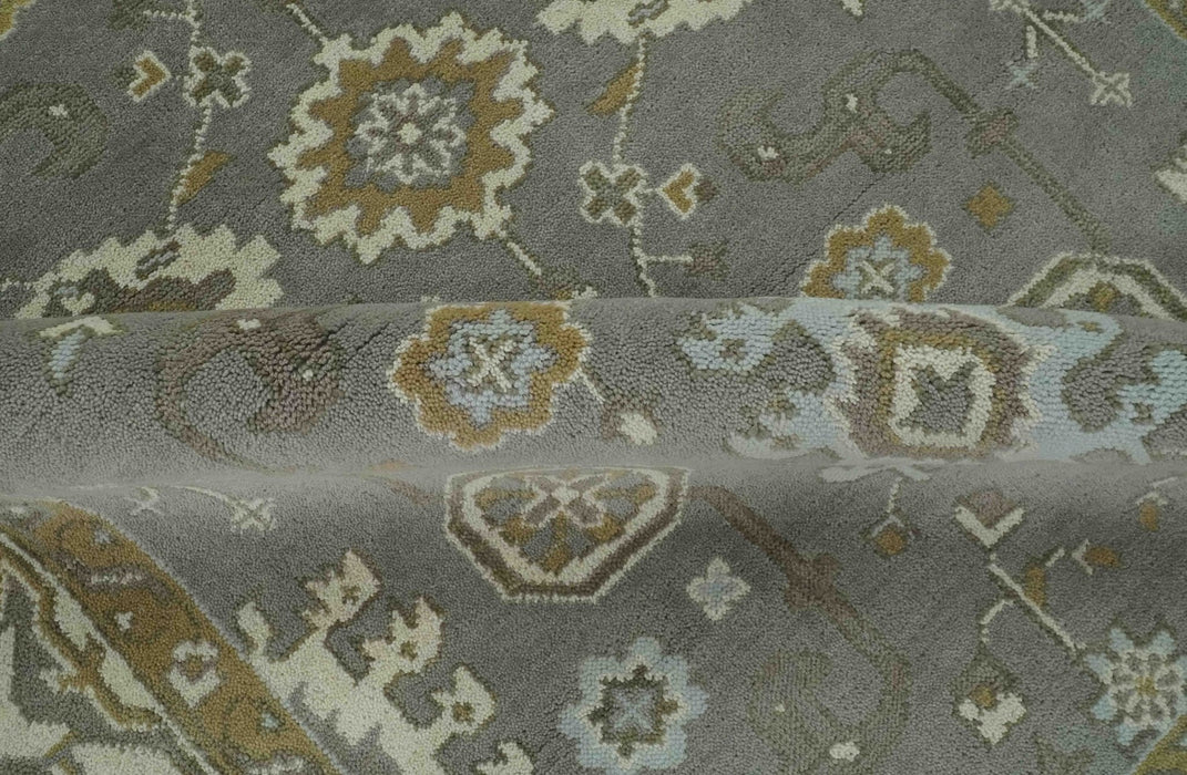 Gray, Ivory and Olive 6x9 Hand Knotted Traditional Oushak wool area rug