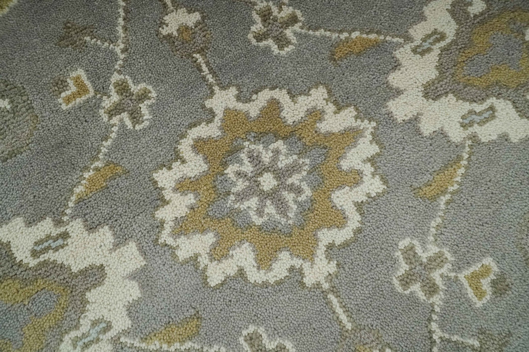 Gray, Ivory and Olive 6x9 Hand Knotted Traditional Oushak wool area rug