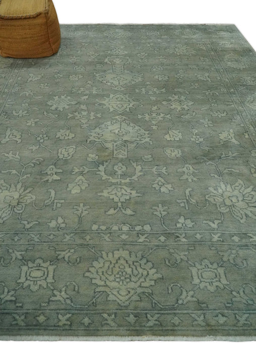 Gray, Silver and Charcoal Hand Knotted antique look Traditional Oushak 8x10 wool area Rug
