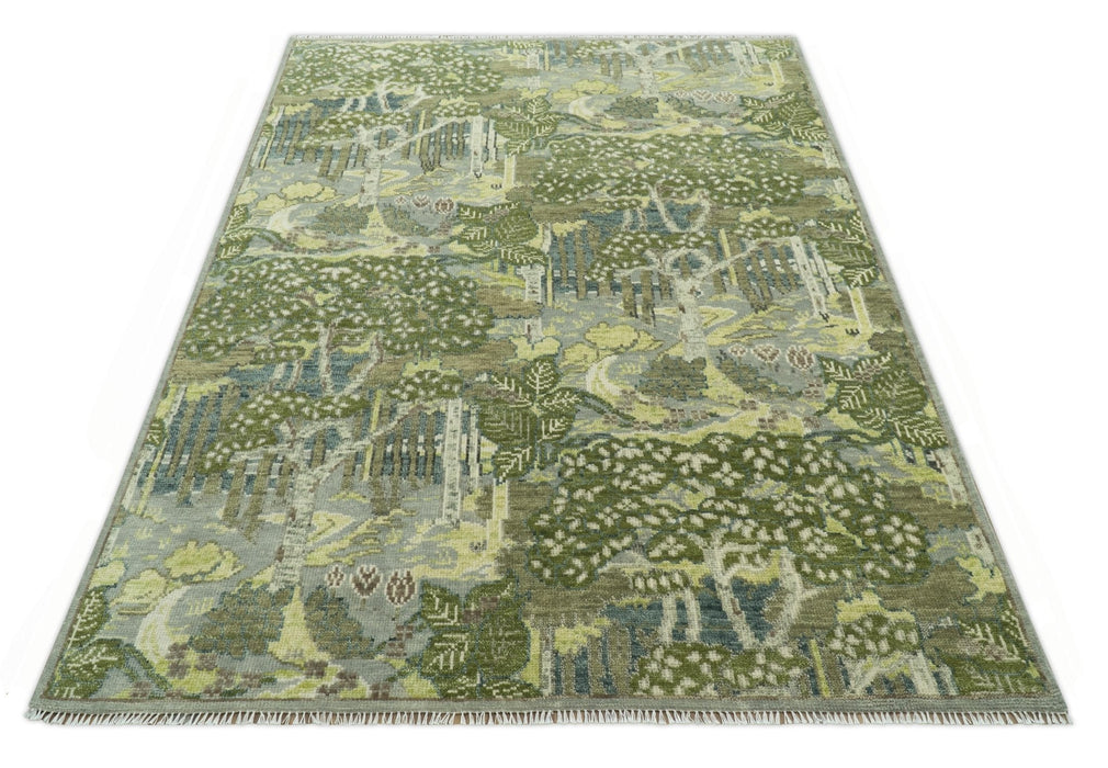 Green And Gray Nature Jungle Hand Knotted Custom Made wool area rug