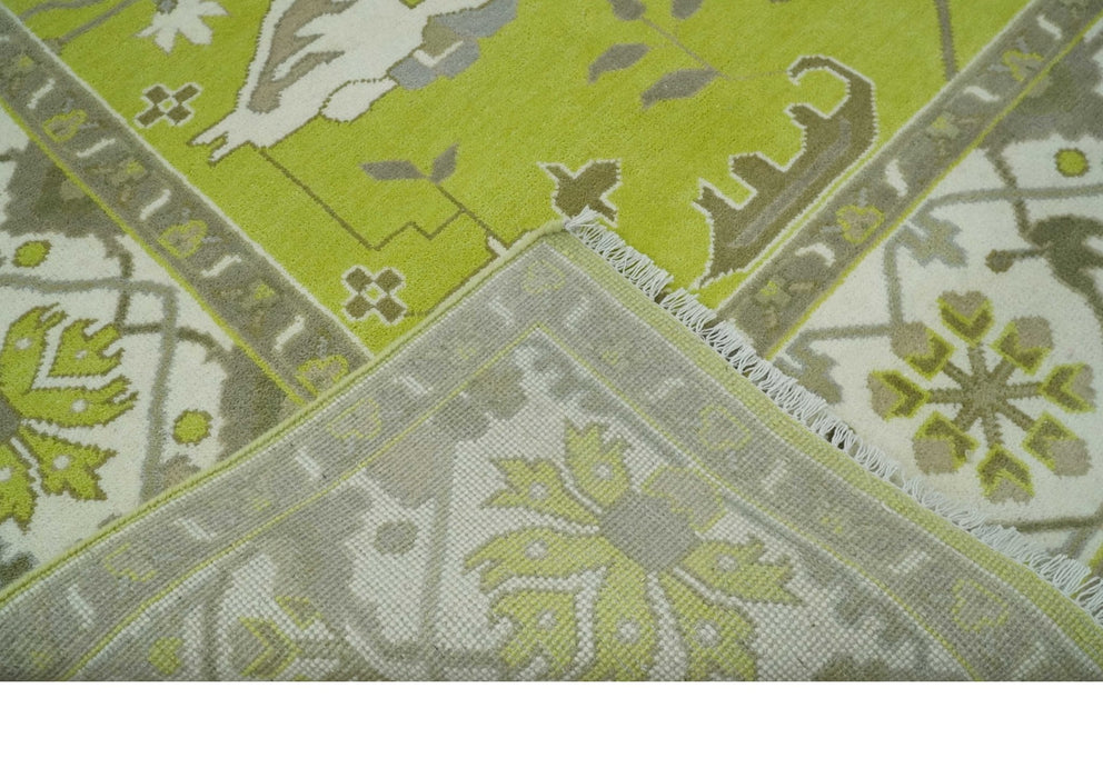 Green and Ivory Hand knotted Oriental Oushak Multi Size wool Area Rug