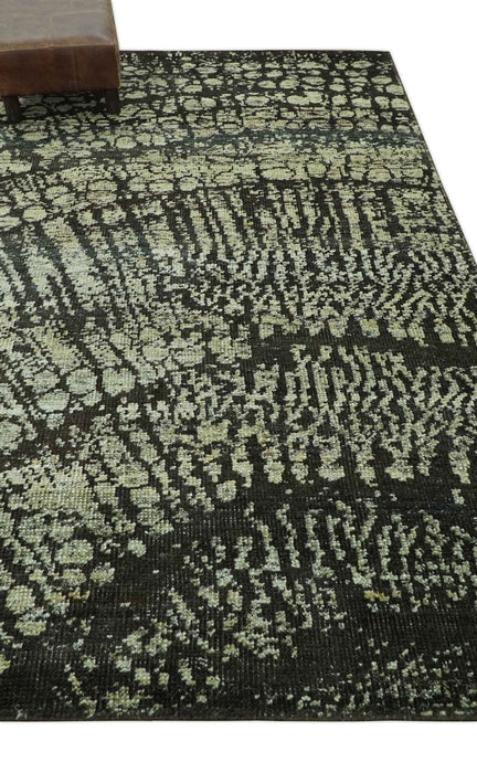 Green and Olive Modern Abstract 5x8 Hand knotted wool area Rug