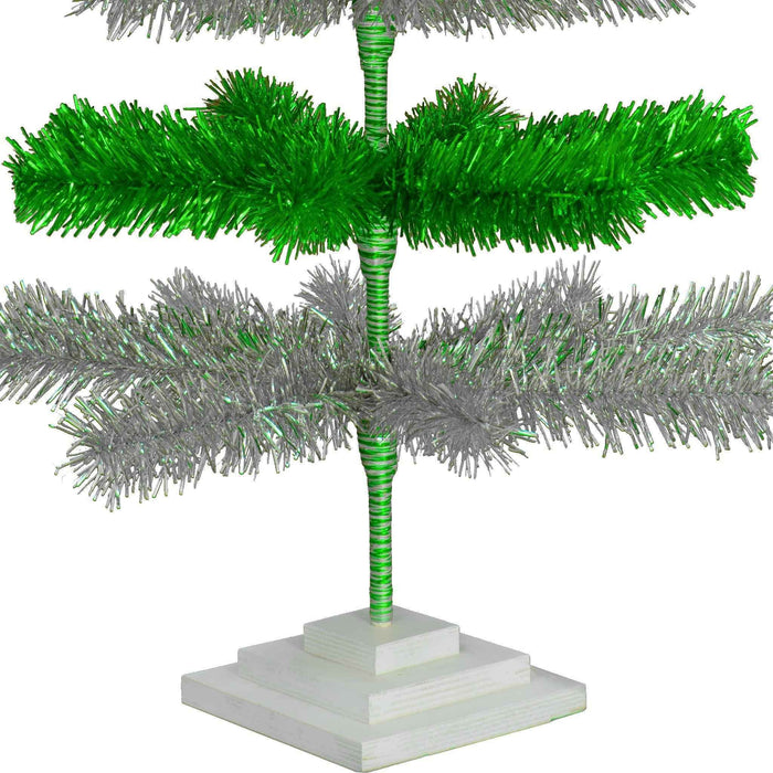 Green & Silver Layered Tinsel Christmas Tree